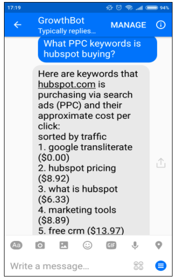 GrowthBot Chatbot Features