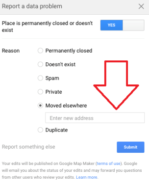 the business listing on google for previous address webspero