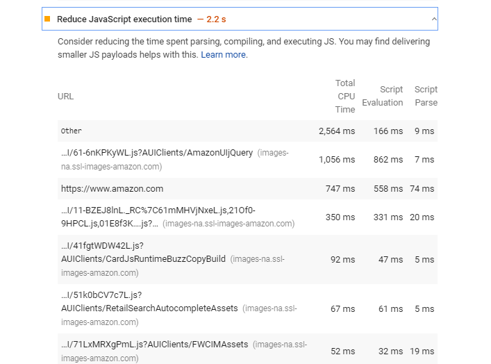 Reduce JavaScript Execution Time