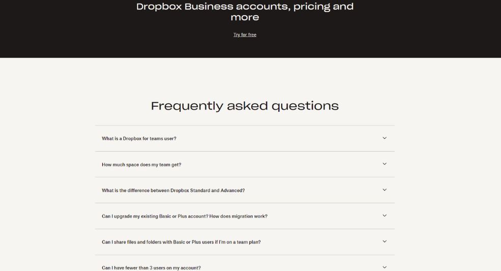 Dropbox business model faqs