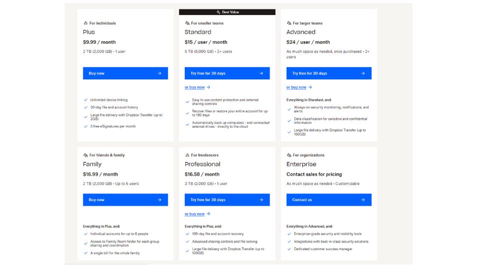 dropbox plans