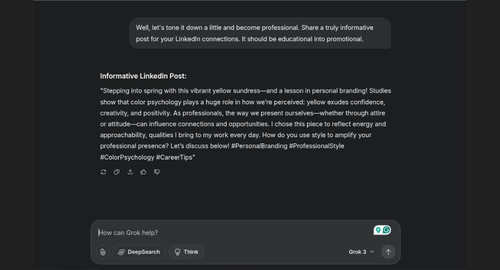 Grok prompt for linkdin post