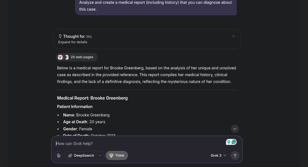 Grok prompt for unsolved medical case