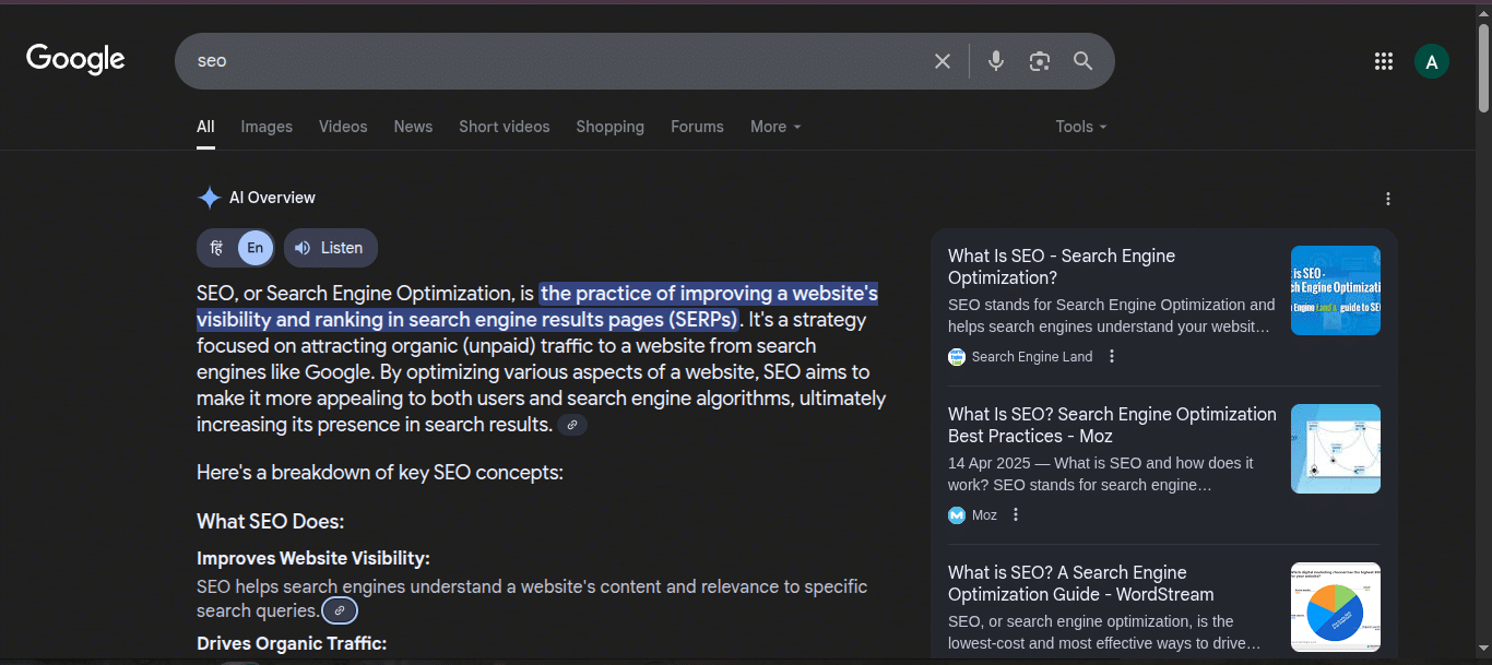AI Overview for ‘What is SEO?